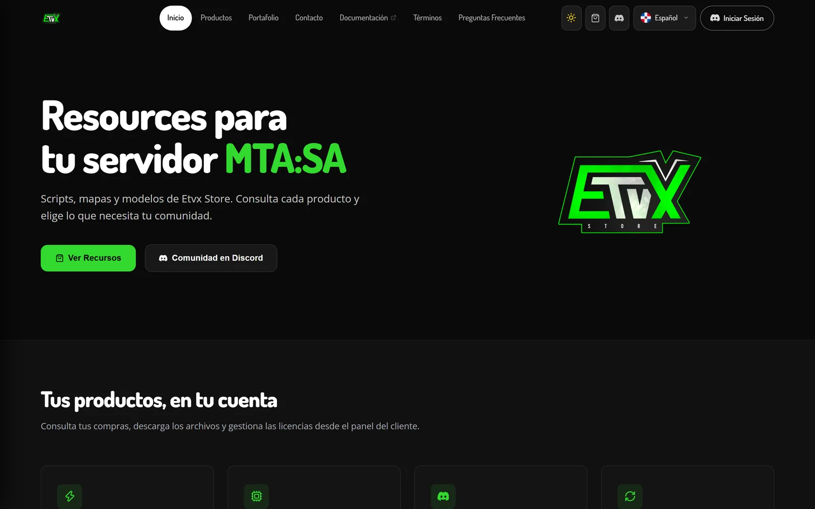 Página de inicio de Etvx Store