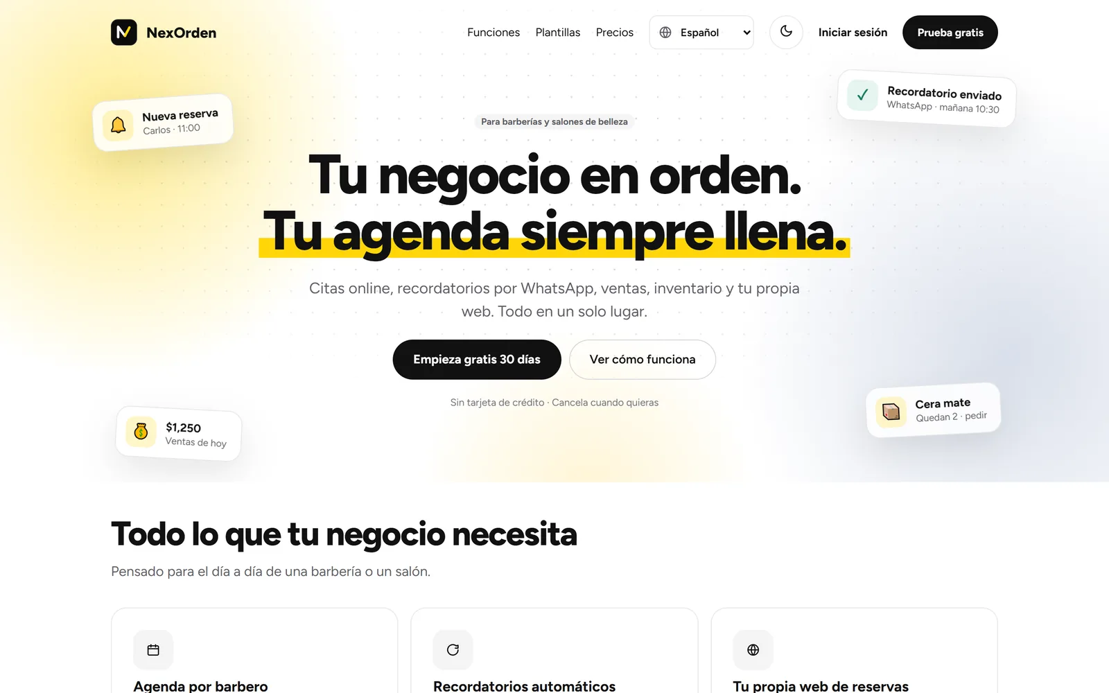 Página de presentación de NexOrden